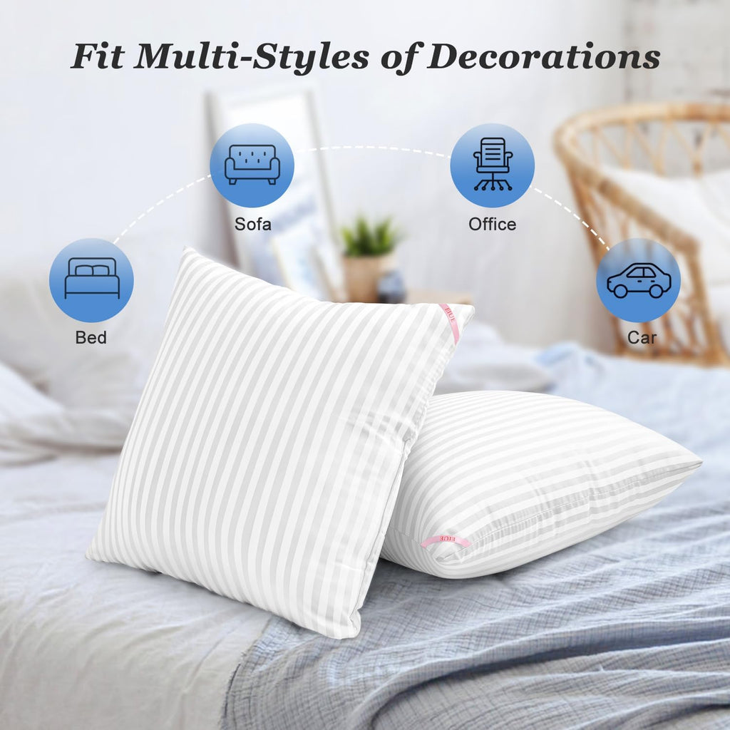 EIUE Throw Pillow Inserts, Machine Washable Pillows,Premium Polyester Fiber Fill for Sofa Bed & Decorative Cushions (White, 18x18inch)