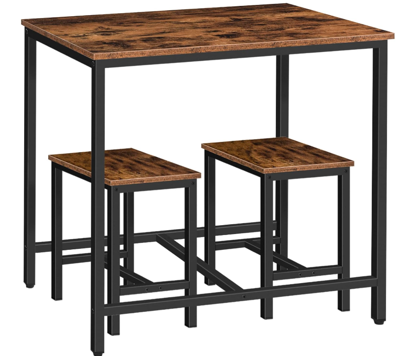 Ensemble table à manger industrielle 3 pièces, Table de cuisine, Dînette compacte pour cuisine, salle à manger, petit espace, coin repas, salon, fête, Marron rustique et noir BF75CZ01G1
