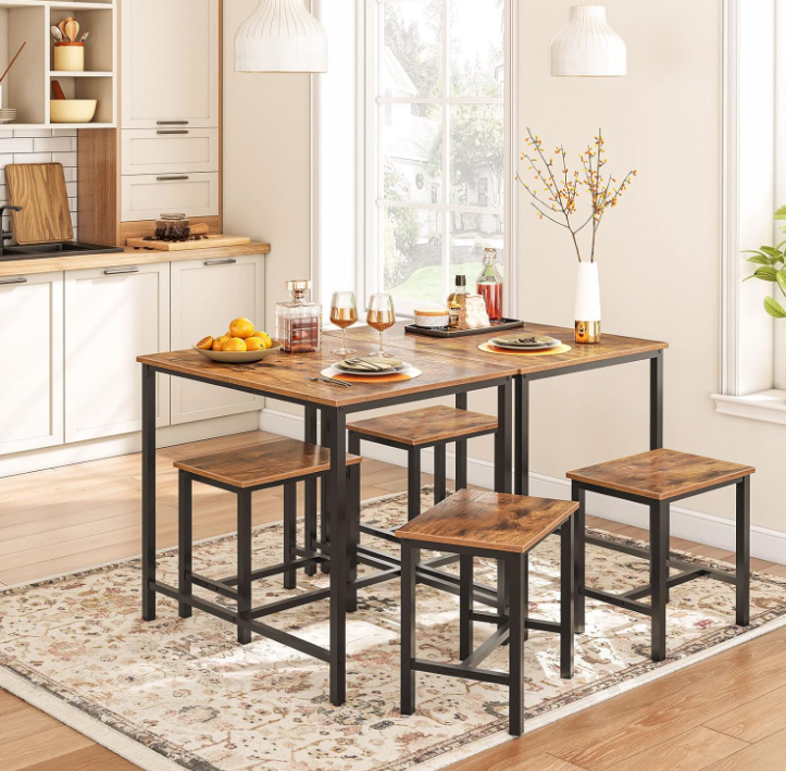 Ensemble table à manger industrielle 3 pièces, Table de cuisine, Dînette compacte pour cuisine, salle à manger, petit espace, coin repas, salon, fête, Marron rustique et noir BF75CZ01G1
